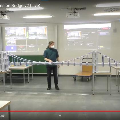 Modular origami suspension bridge, span 3.1 m